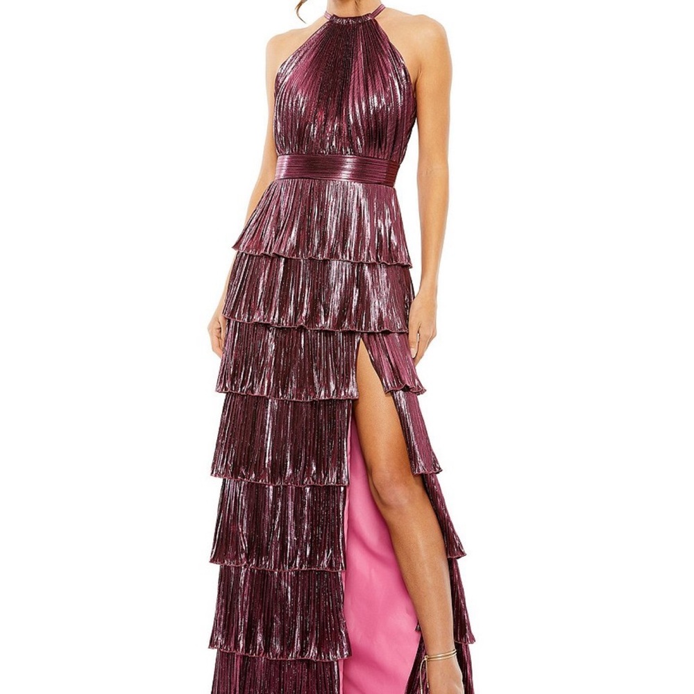 NEW Mac Duggal Rich Burgundy Rose Gown - Halter Neck Sleeveless